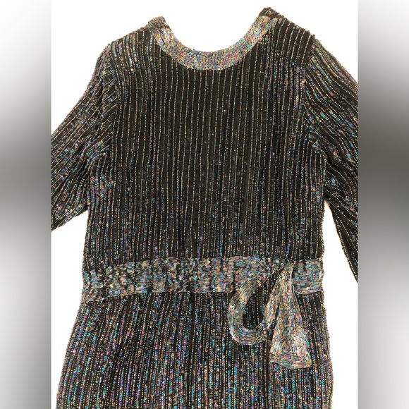Vtg Black beading and sequin silk holiday, wedding guest formal dress, NYE - Picture 6 of 10